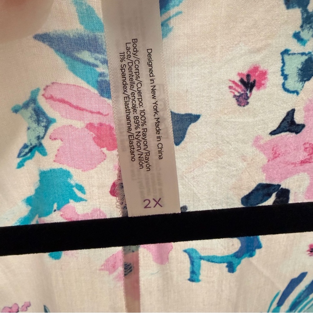 Adore Me 2X Floral Kimono Cardigan Lace Trim Cottagecore Boho Beach Cover Up - Picture 7 of 8
